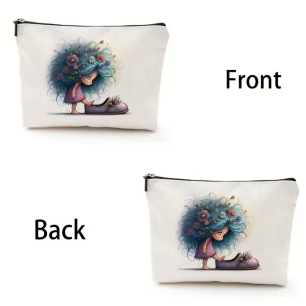 Makeup Cosmetic Bag Pouch Blue Hair Girl With Shoe NEW - Picture 3 of 3